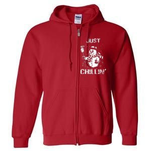 Merry Christmas Just Chillin Snowman Family Matching Pajama Full Zip Hoodie