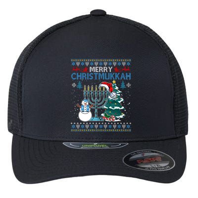 Merry Christmukkah Jewish Hanukkah Christmas Ugly Flexfit Unipanel Trucker Cap