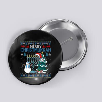 Merry Christmukkah Jewish Hanukkah Christmas Ugly Button