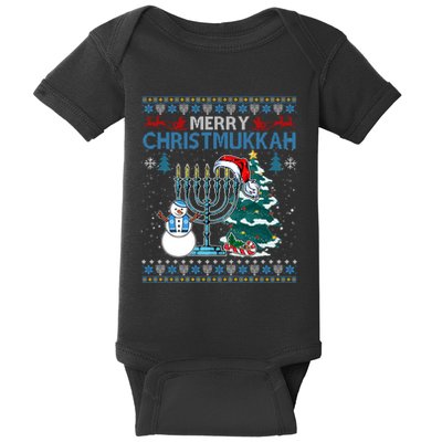 Merry Christmukkah Jewish Hanukkah Christmas Ugly Baby Bodysuit