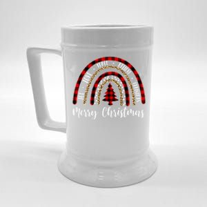 Merry Christmas Joy Love Peace Believe Rainbow Leopard Plaid Cool Gift Beer Stein