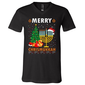 MERRY CHRISMUKKAH Jewish Christmas Hanukkah Chanukah V-Neck T-Shirt