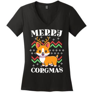 Merry Corgmas Kawaii Christmas Corgi Nerdy Ugly Christmas Women's V-Neck T-Shirt