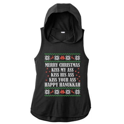 Merry Christmas K.iss My Ass His Ass Your Ass Happy Hanukkah Ladies PosiCharge Tri-Blend Wicking Draft Hoodie Tank