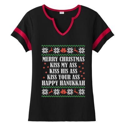 Merry Christmas K.iss My Ass His Ass Your Ass Happy Hanukkah Ladies Halftime Notch Neck Tee