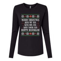 Merry Christmas K.iss My Ass His Ass Your Ass Happy Hanukkah Womens Cotton Relaxed Long Sleeve T-Shirt