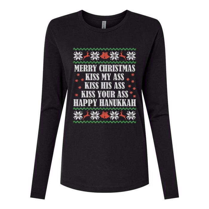 Merry Christmas K.iss My Ass His Ass Your Ass Happy Hanukkah Womens Cotton Relaxed Long Sleeve T-Shirt