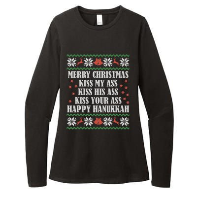 Merry Christmas K.iss My Ass His Ass Your Ass Happy Hanukkah Womens CVC Long Sleeve Shirt