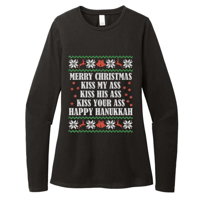 Merry Christmas K.iss My Ass His Ass Your Ass Happy Hanukkah Womens CVC Long Sleeve Shirt