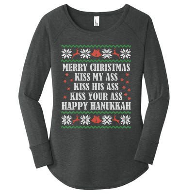 Merry Christmas K.iss My Ass His Ass Your Ass Happy Hanukkah Women's Perfect Tri Tunic Long Sleeve Shirt