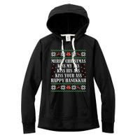 Merry Christmas K.iss My Ass His Ass Your Ass Happy Hanukkah Women's Fleece Hoodie