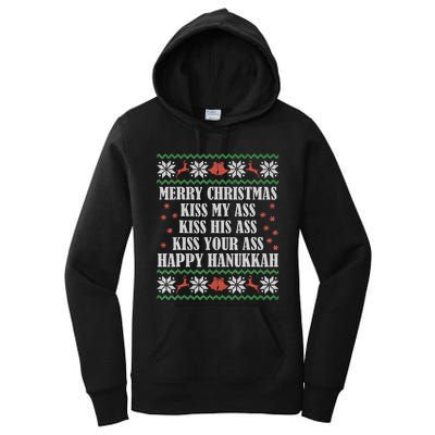 Merry Christmas K.iss My Ass His Ass Your Ass Happy Hanukkah Women's Pullover Hoodie