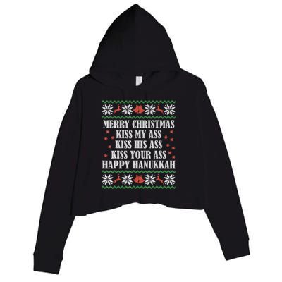 Merry Christmas K.iss My Ass His Ass Your Ass Happy Hanukkah Crop Fleece Hoodie