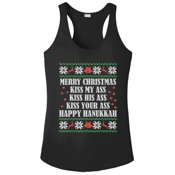 Merry Christmas K.iss My Ass His Ass Your Ass Happy Hanukkah Ladies PosiCharge Competitor Racerback Tank