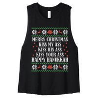 Merry Christmas K.iss My Ass His Ass Your Ass Happy Hanukkah Women's Racerback Cropped Tank