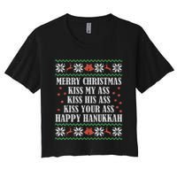 Merry Christmas K.iss My Ass His Ass Your Ass Happy Hanukkah Women's Crop Top Tee