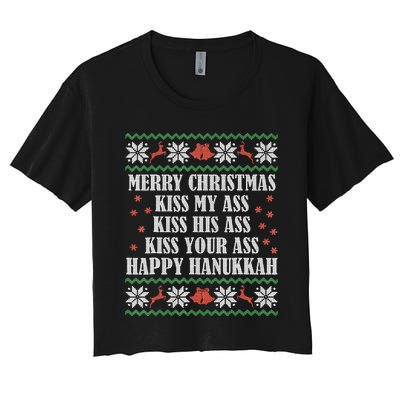 Merry Christmas K.iss My Ass His Ass Your Ass Happy Hanukkah Women's Crop Top Tee