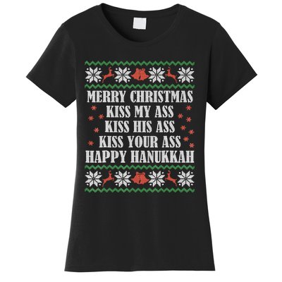 Merry Christmas K.iss My Ass His Ass Your Ass Happy Hanukkah Women's T-Shirt