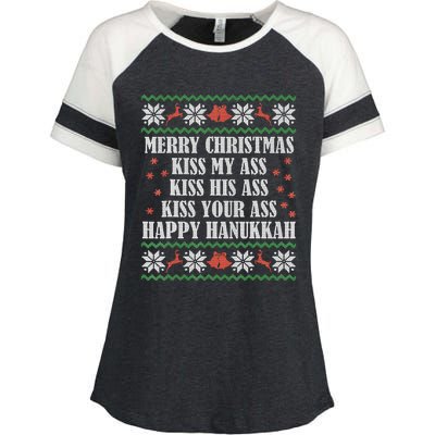 Merry Christmas K.iss My Ass His Ass Your Ass Happy Hanukkah Enza Ladies Jersey Colorblock Tee