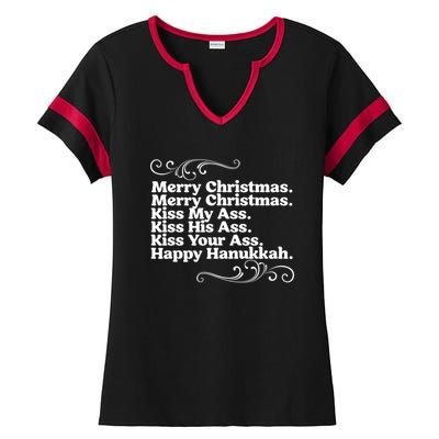 Merry Christmas K.iss My Ass Quote Christmas Vacation Ladies Halftime Notch Neck Tee