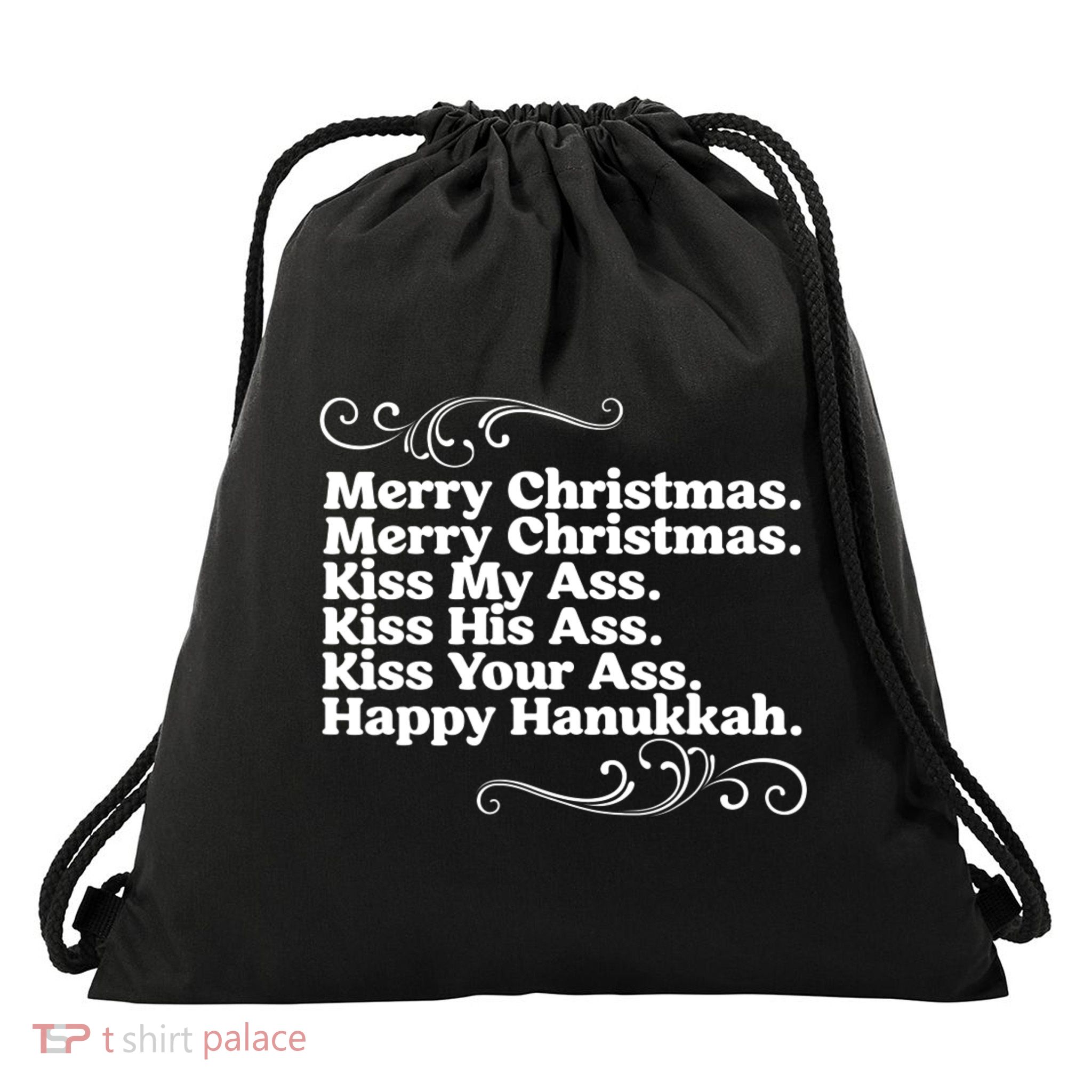 Merry Christmas K.iss My Ass Quote Christmas Vacation Drawstring Bag