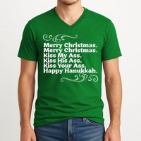 Merry Christmas K.iss My Ass Quote Christmas Vacation V-Neck T-Shirt
