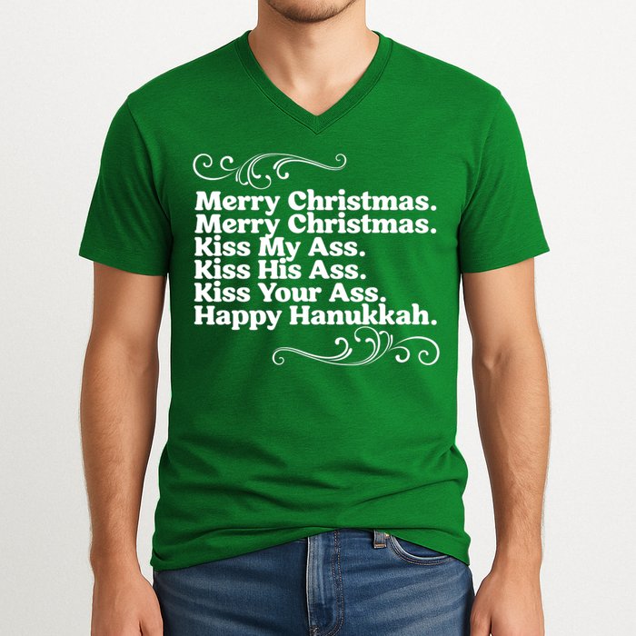 Merry Christmas K.iss My Ass Quote Christmas Vacation V-Neck T-Shirt