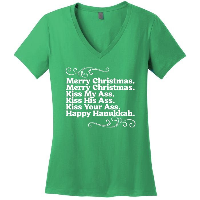 Merry Christmas K.iss My Ass Quote Christmas Vacation Women's V-Neck T-Shirt