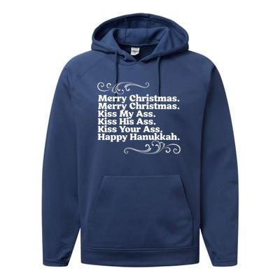 Merry Christmas K.iss My Ass Quote Christmas Vacation Performance Fleece Hoodie