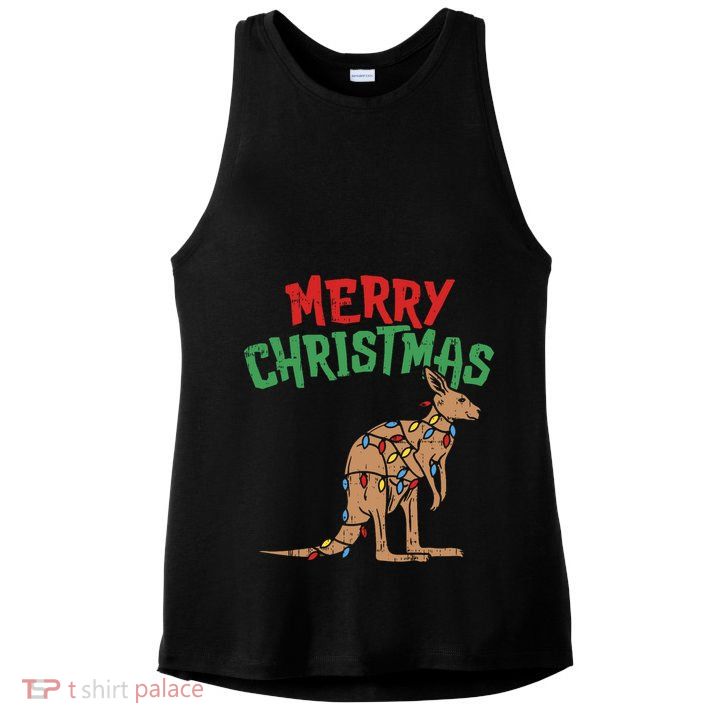 Merry Christmas Kangaroo Australian Australia Gift Ladies PosiCharge Tri-Blend Wicking Tank