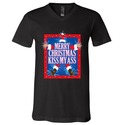 Merry Christmas Kiss My Ass Funny Christmas Vacation Movie V-Neck T-Shirt