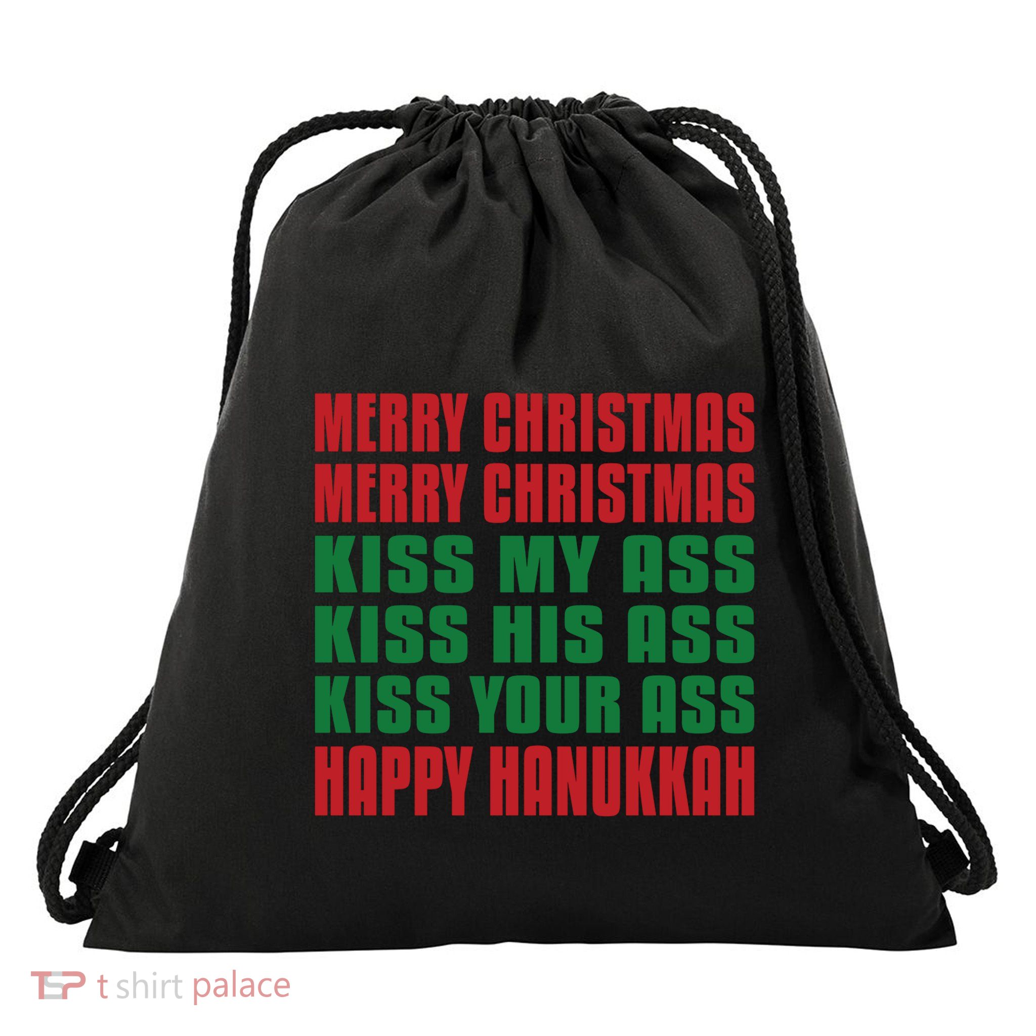Merry Christmas Kiss My Ass Funny Hanukkah Vacation Drawstring Bag