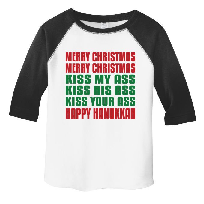 Merry Christmas Kiss My Ass Funny Hanukkah Vacation Toddler Fine Jersey T-Shirt