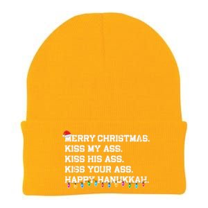 Merry Christmas Kiss My Ass His Ass Your Ass Happy Hanukkah Long Sleeve Knit Cap Winter Beanie