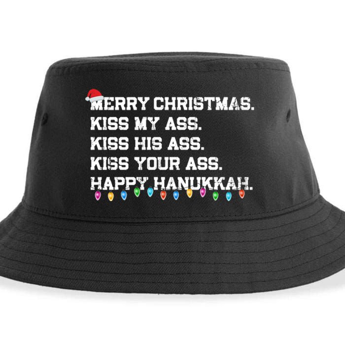 Merry Christmas Kiss My Ass His Ass Your Ass Happy Hanukkah Long Sleeve Sustainable Bucket Hat