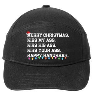 Merry Christmas Kiss My Ass His Ass Your Ass Happy Hanukkah Long Sleeve 7-Panel Snapback Hat