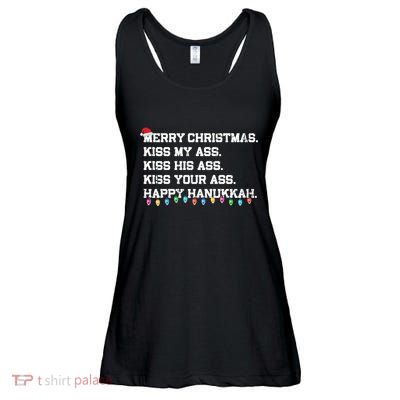 Merry Christmas Kiss My Ass His Ass Your Ass Happy Hanukkah Long Sleeve Ladies Essential Flowy Tank