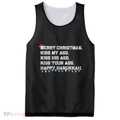 Merry Christmas Kiss My Ass His Ass Your Ass Happy Hanukkah Long Sleeve Mesh Reversible Basketball Jersey Tank