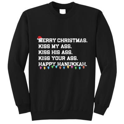 Merry Christmas Kiss My Ass His Ass Your Ass Happy Hanukkah Long Sleeve Tall Sweatshirt