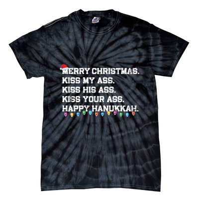 Merry Christmas Kiss My Ass His Ass Your Ass Happy Hanukkah Long Sleeve Tie-Dye T-Shirt