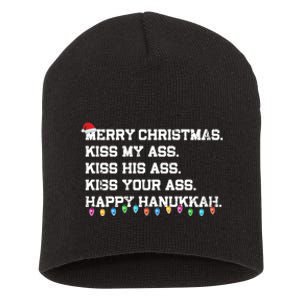 Merry Christmas Kiss My Ass His Ass Your Ass Happy Hanukkah Long Sleeve Short Acrylic Beanie