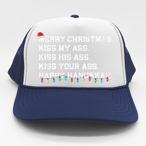 Merry Christmas Kiss My Ass His Ass Your Ass Happy Hanukkah Long Sleeve Trucker Hat