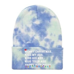 Merry Christmas Kiss My Ass His Ass Your Ass Happy Hanukkah Long Sleeve Tie Dye 12in Knit Beanie