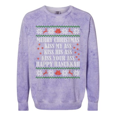 Merry Christmas Kiss My Ass His Ass Your Ass Happy Hanukkah Colorblast Crewneck Sweatshirt