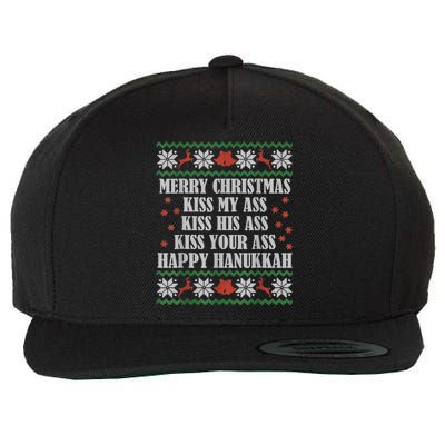 Merry Christmas Kiss My Ass His Ass Your Ass Happy Hanukkah Wool Snapback Cap