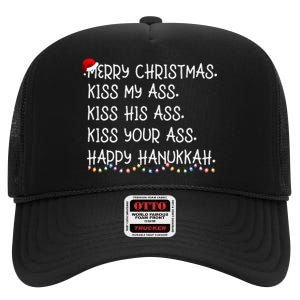 Merry Christmas Kis.s My Ass His Ass Your Ass Happy Hanukkah High Crown Mesh Back Trucker Hat