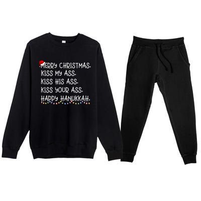 Merry Christmas Kis.s My Ass His Ass Your Ass Happy Hanukkah Premium Crewneck Sweatsuit Set