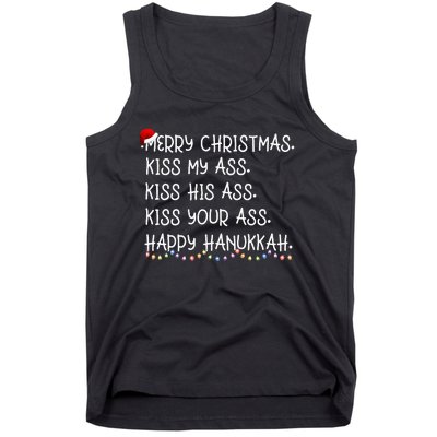 Merry Christmas Kis.s My Ass His Ass Your Ass Happy Hanukkah Tank Top