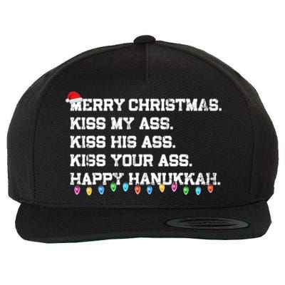 Merry Christmas Kiss My Ass His Ass Your Ass Happy Hanukkah Wool Snapback Cap