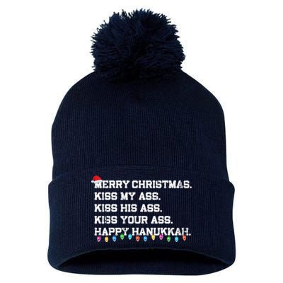 Merry Christmas Kiss My Ass His Ass Your Ass Happy Hanukkah Pom Pom 12in Knit Beanie